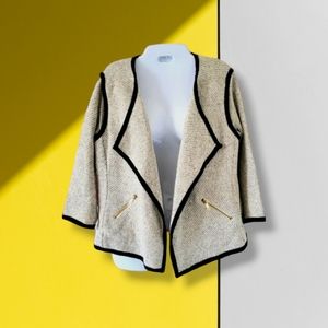 BAR III | Chic Marled Beige/Black Trim Open Front 3/4 Sleeve Jacket (SIZE M)